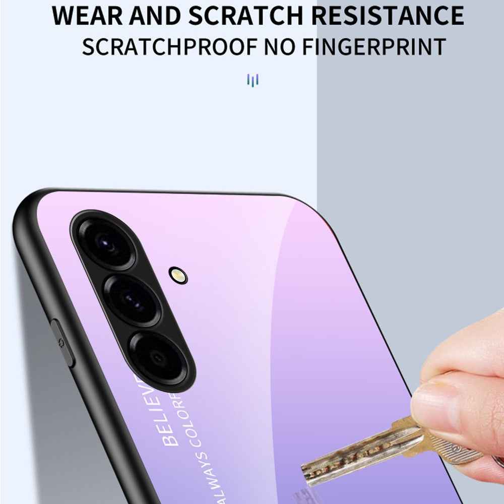 For Samsung Galaxy A57 5G Case Anti-Scratch Tempered Glass + PC + TPU Phone Cover - Gradient Pink Blue