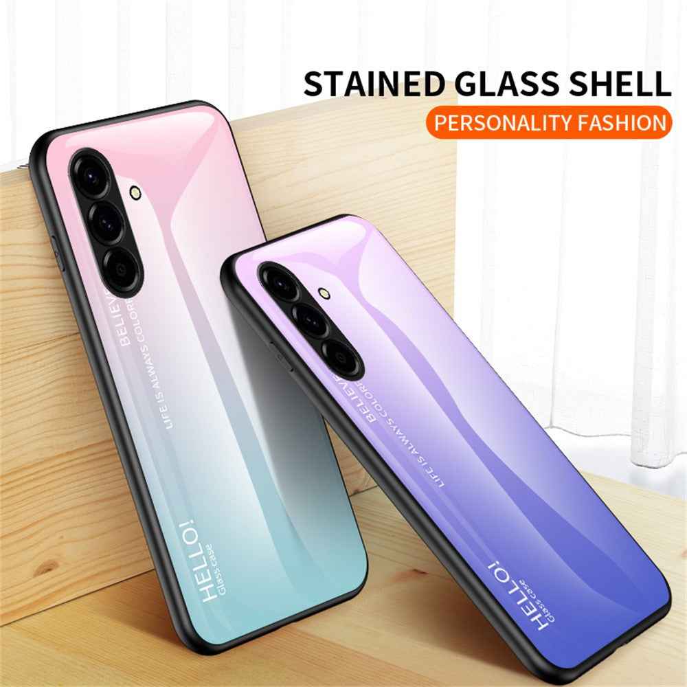 For Samsung Galaxy A57 5G Case Anti-Scratch Tempered Glass + PC + TPU Phone Cover - Gradient Pink Blue