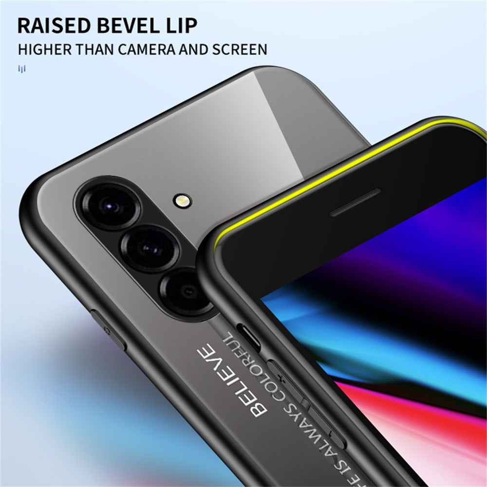 For Samsung Galaxy A57 5G Case Anti-Scratch Tempered Glass + PC + TPU Phone Cover - Gradient Pink Blue