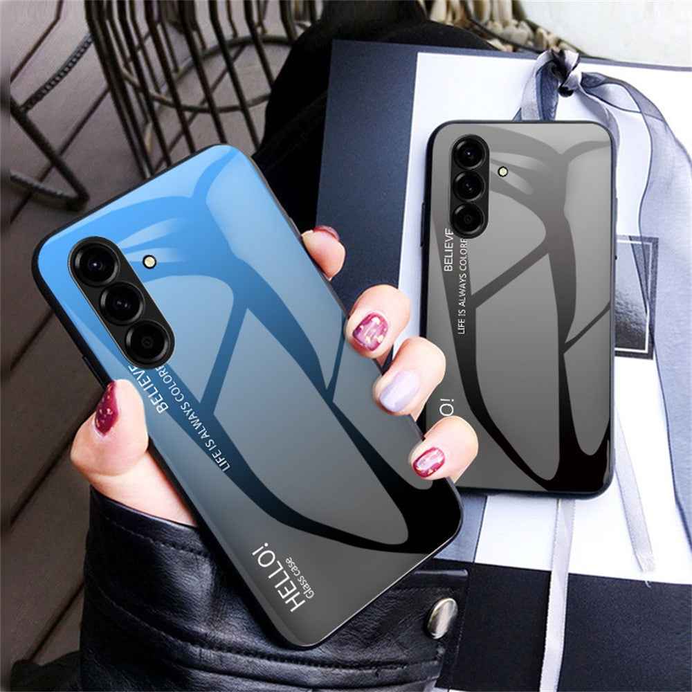 For Samsung Galaxy A57 5G Case Anti-Scratch Tempered Glass + PC + TPU Phone Cover - Gradient Pink Blue