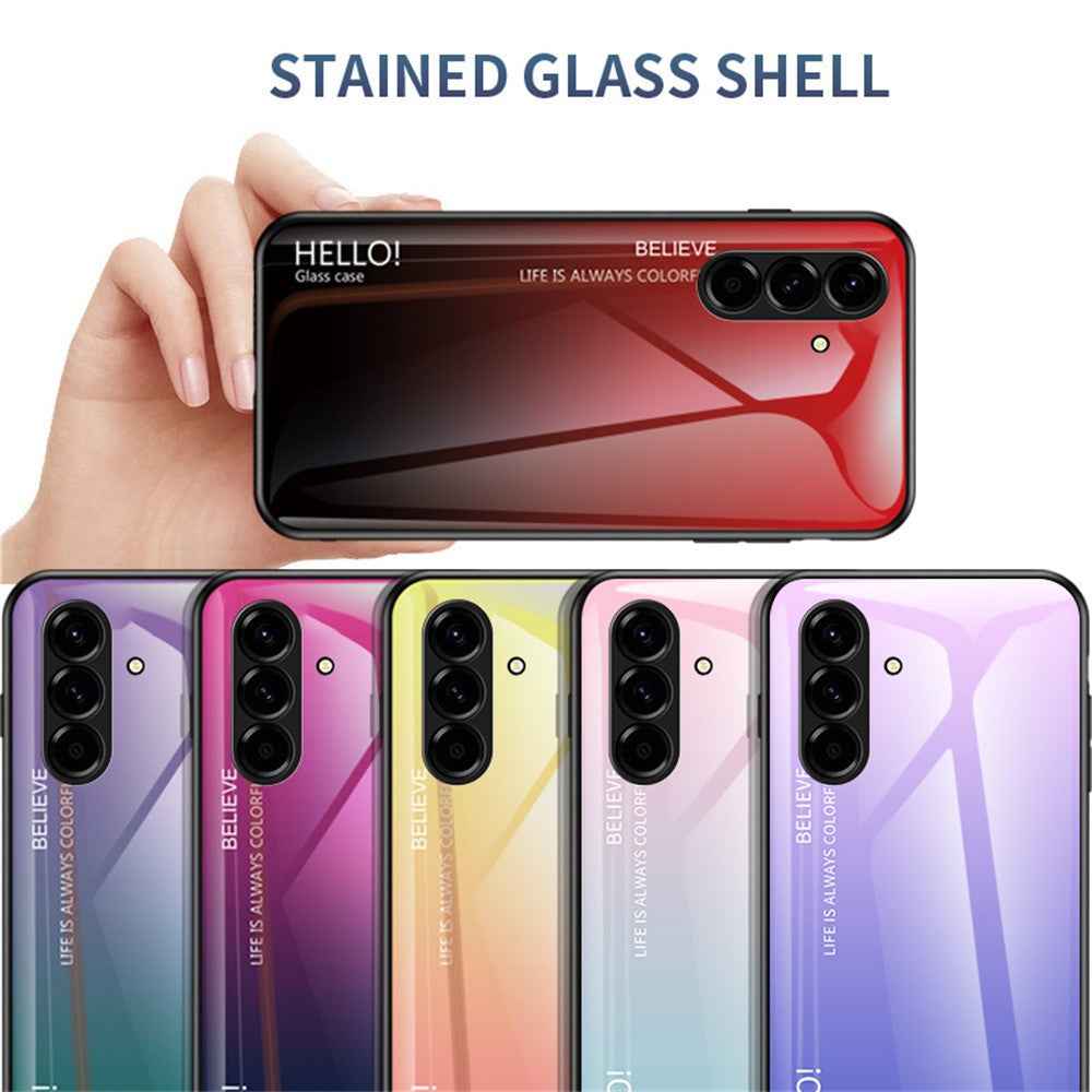 For Samsung Galaxy A57 5G Case Anti-Scratch Tempered Glass + PC + TPU Phone Cover - Gradient Pink Blue