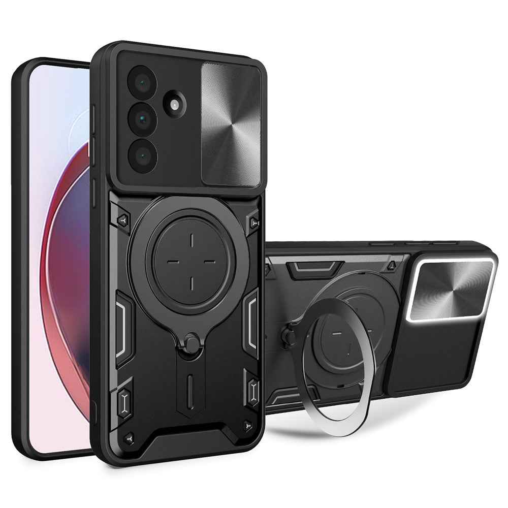 For Samsung Galaxy A57 5G Case TPU + PC Phone Cover with Kickstand , Slide Lens Window - Black