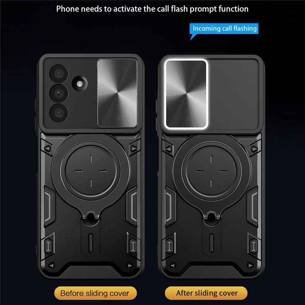 For Samsung Galaxy A57 5G Case TPU + PC Phone Cover with Kickstand , Slide Lens Window - Black