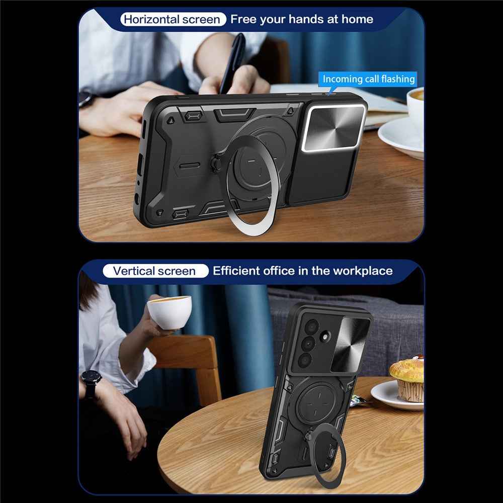 For Samsung Galaxy A57 5G Case TPU + PC Phone Cover with Kickstand , Slide Lens Window - Blue