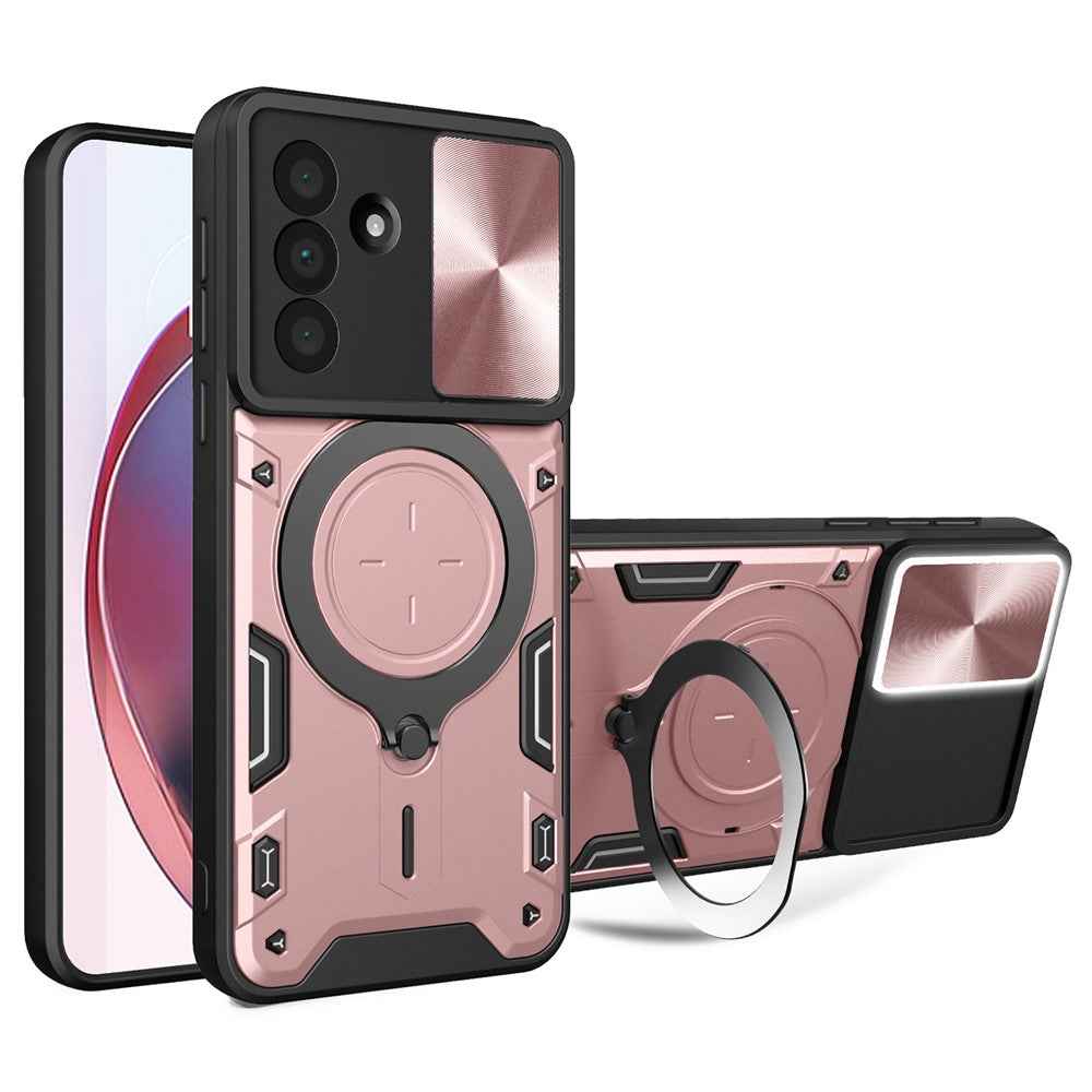 For Samsung Galaxy A57 5G Case TPU + PC Phone Cover with Kickstand , Slide Lens Window - Pink