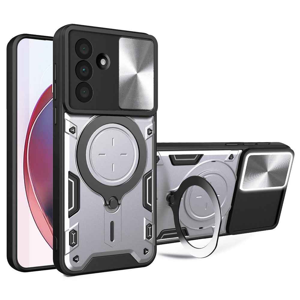 For Samsung Galaxy A57 5G Case TPU + PC Phone Cover with Kickstand , Slide Lens Window - Silver