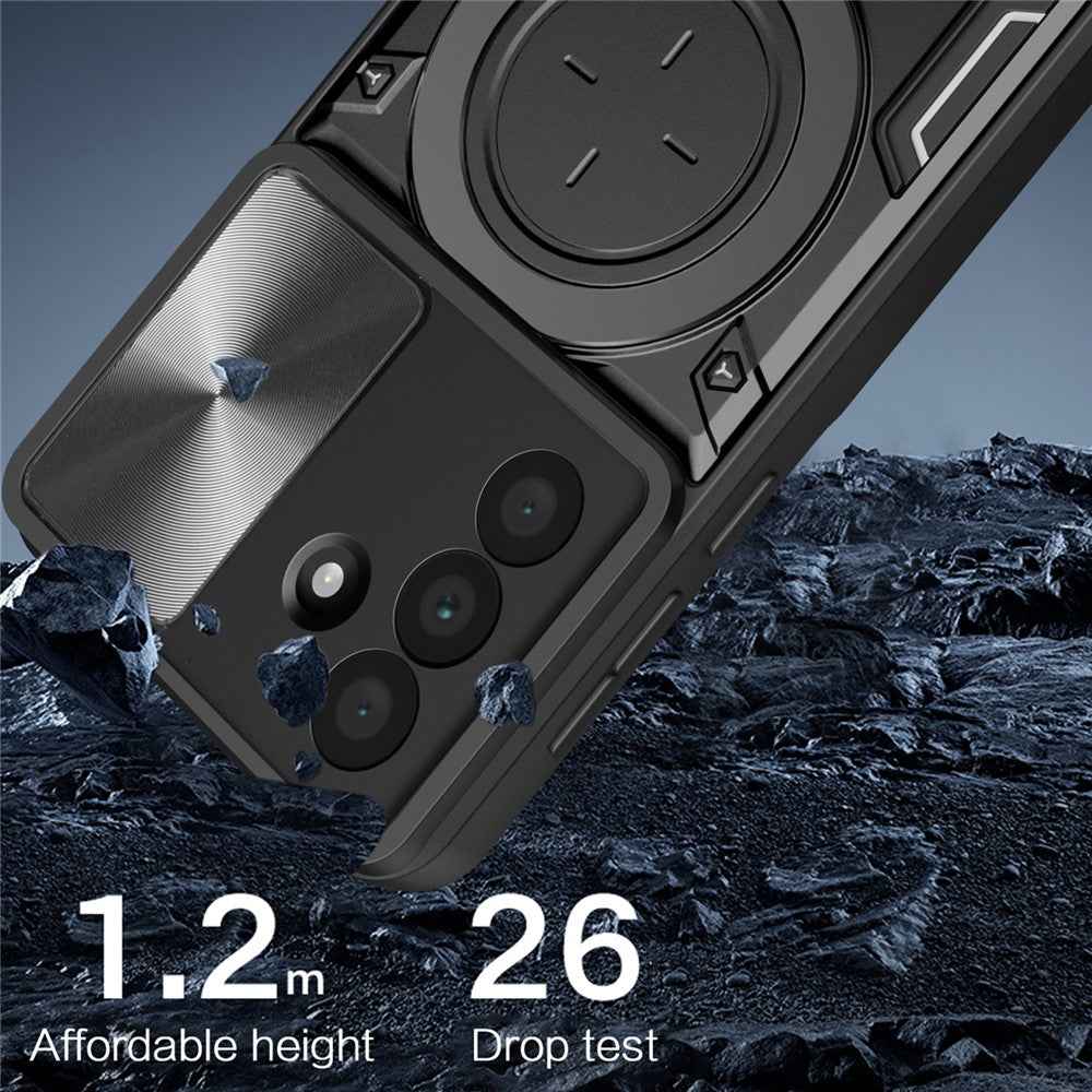 For Samsung Galaxy A57 5G Case TPU + PC Phone Cover with Kickstand , Slide Lens Window - Silver