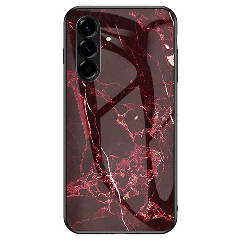 For Samsung Galaxy A57 5G Case Marble Pattern Tempered Glass + PC + TPU Protective Phone Cover - Blood Red Marble