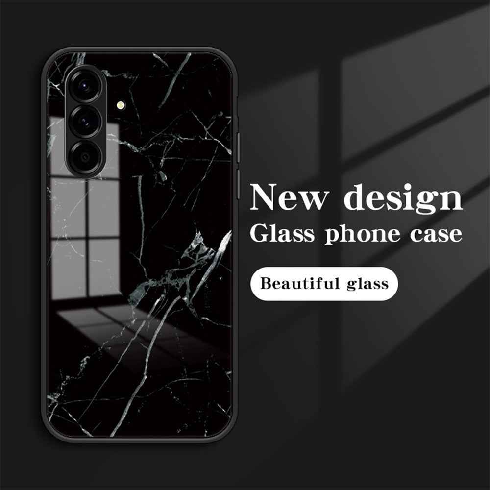 For Samsung Galaxy A57 5G Case Marble Pattern Tempered Glass + PC + TPU Protective Phone Cover - Blood Red Marble