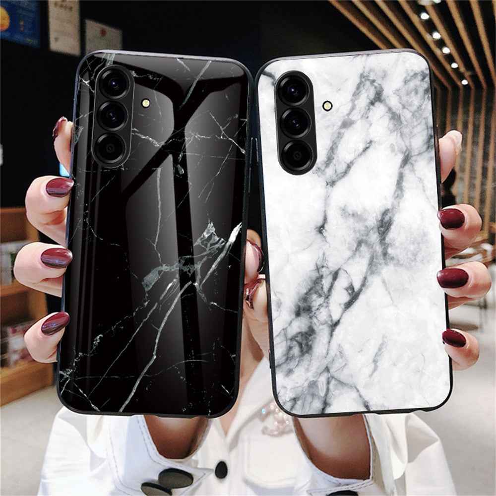 For Samsung Galaxy A57 5G Case Marble Pattern Tempered Glass + PC + TPU Protective Phone Cover - Blood Red Marble