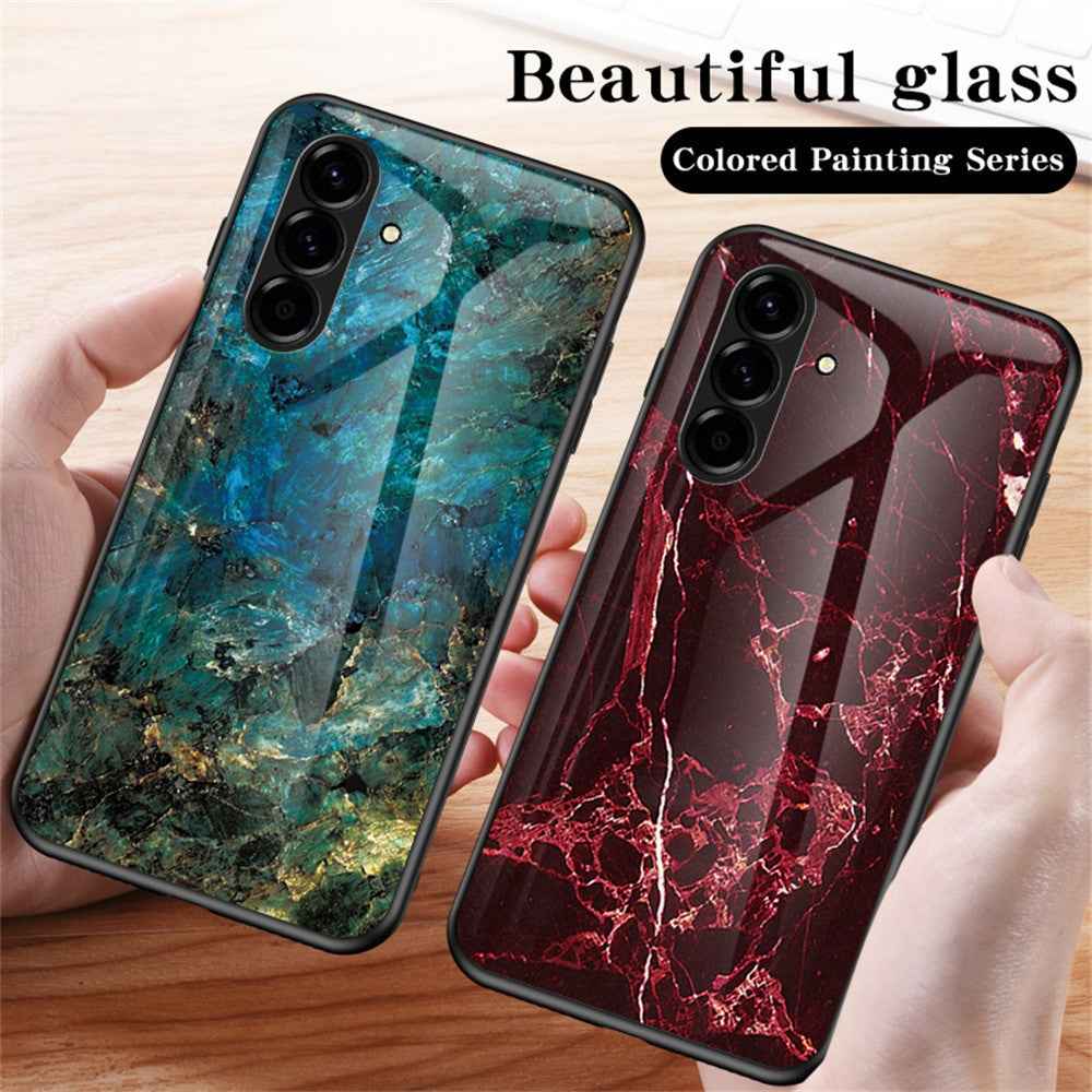 For Samsung Galaxy A57 5G Case Marble Pattern Tempered Glass + PC + TPU Protective Phone Cover - Blood Red Marble