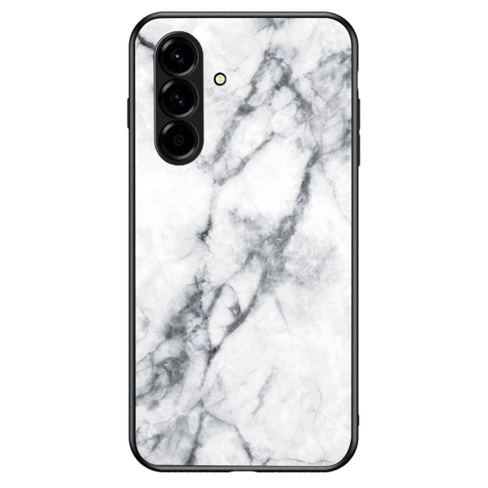 For Samsung Galaxy A57 5G Case Marble Pattern Tempered Glass + PC + TPU Protective Phone Cover - White Marble