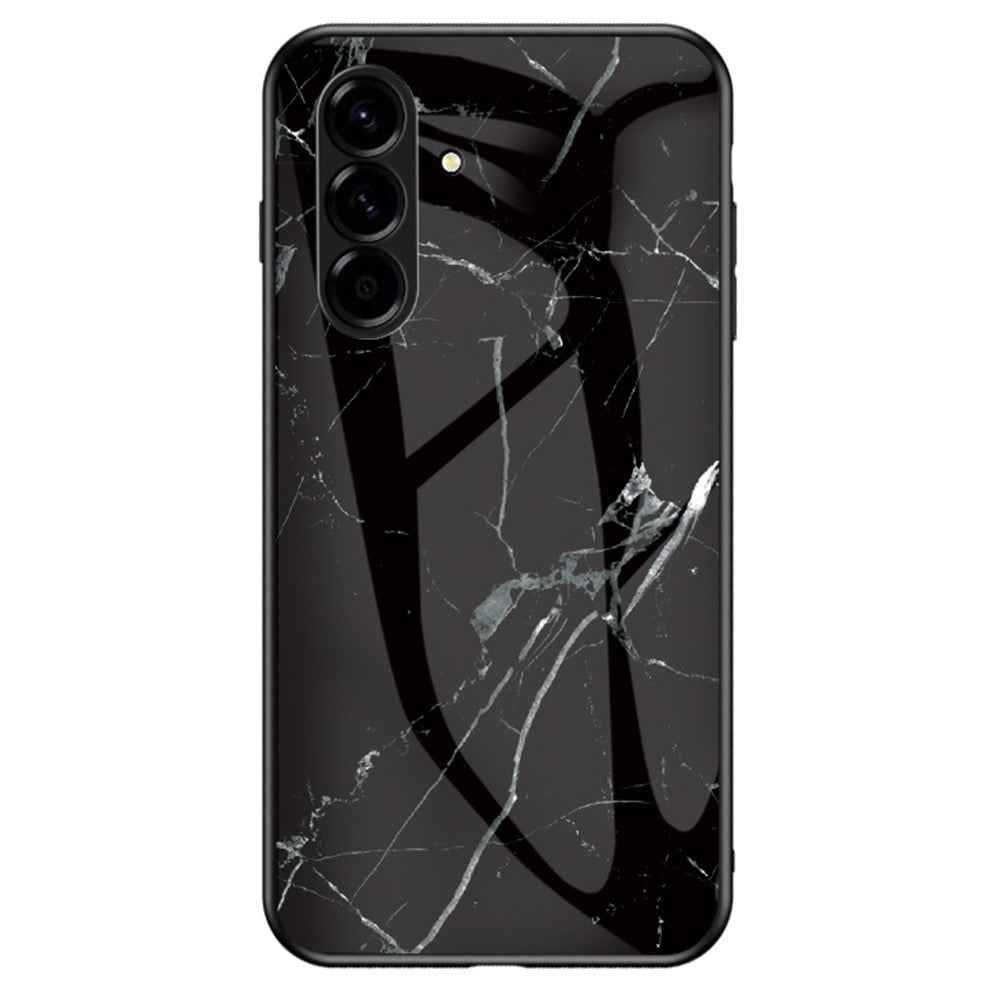 For Samsung Galaxy A57 5G Case Marble Pattern Tempered Glass + PC + TPU Protective Phone Cover - Black Marble