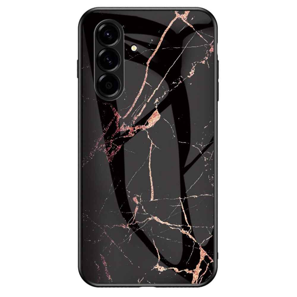 For Samsung Galaxy A57 5G Case Marble Pattern Tempered Glass + PC + TPU Protective Phone Cover - Gold Black Marble