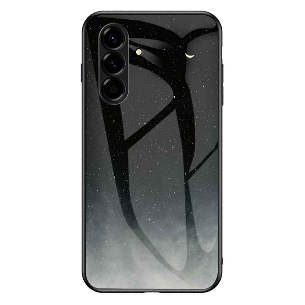 For Samsung Galaxy A57 5G Case Starry Sky Pattern Tempered Glass Phone Cover - Starry Crescent Moon