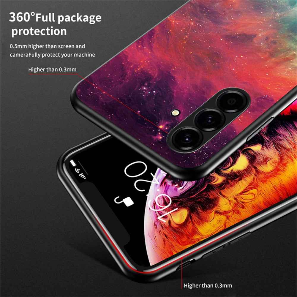 For Samsung Galaxy A57 5G Case Starry Sky Pattern Tempered Glass Phone Cover - Scattering Starry