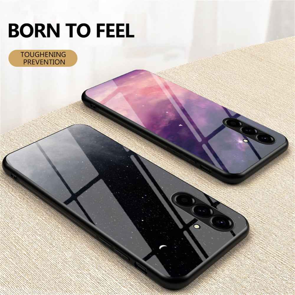 For Samsung Galaxy A57 5G Case Starry Sky Pattern Tempered Glass Phone Cover - Scattering Starry