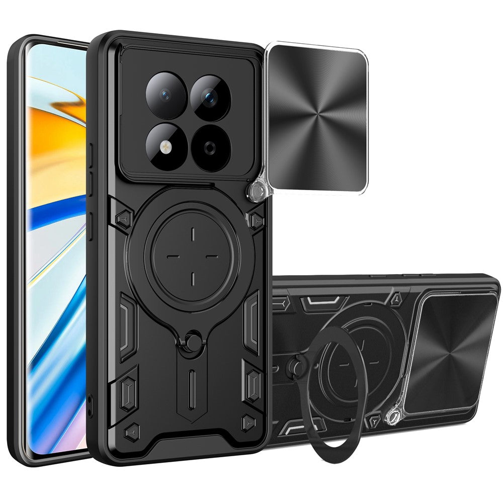 For Xiaomi Redmi Note 15 Pro 5G (Global) Case TPU + PC Phone Cover with Kickstand , Slide Lens Window - Black