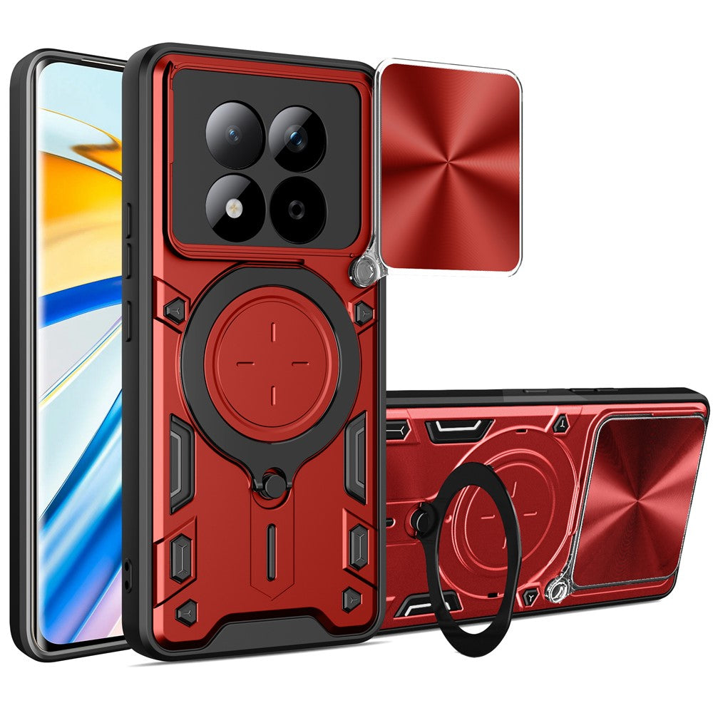 For Xiaomi Redmi Note 15 Pro 5G (Global) Case TPU + PC Phone Cover with Kickstand , Slide Lens Window - Red