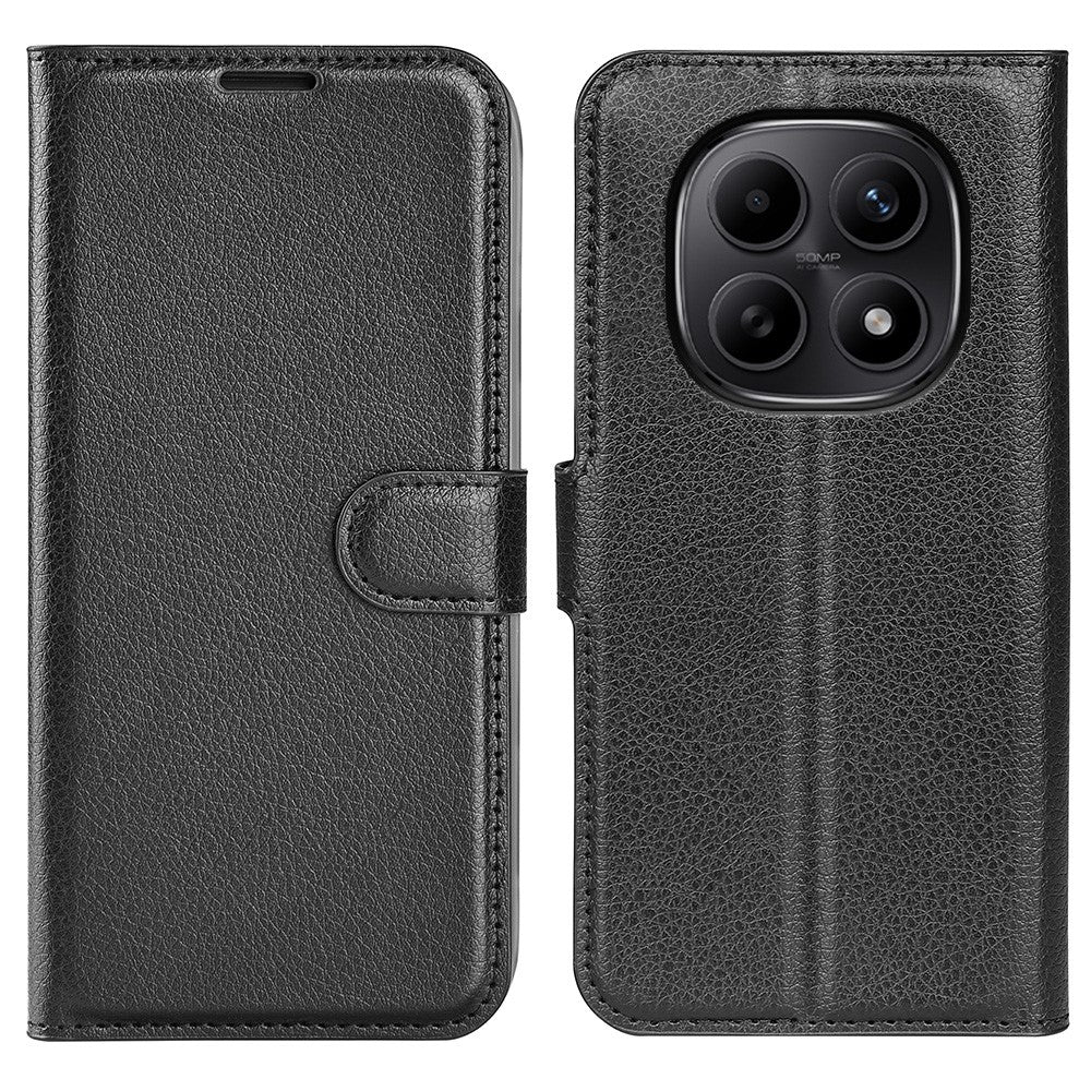 For Xiaomi Redmi Note 15 4G (Global) Case Wallet Stand Litchi Texture Shockproof Leather Phone Cover - Black