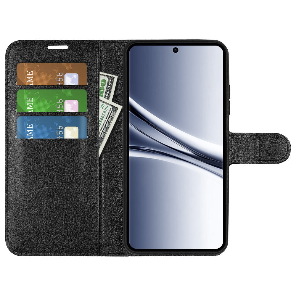 For Xiaomi Redmi Note 15 4G (Global) Case Wallet Stand Litchi Texture Shockproof Leather Phone Cover - Black