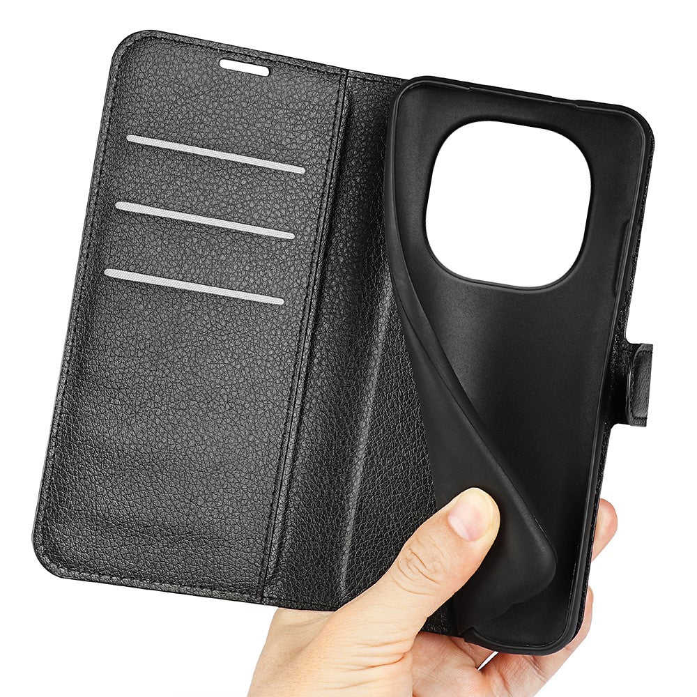 For Xiaomi Redmi Note 15 4G (Global) Case Wallet Stand Litchi Texture Shockproof Leather Phone Cover - Black