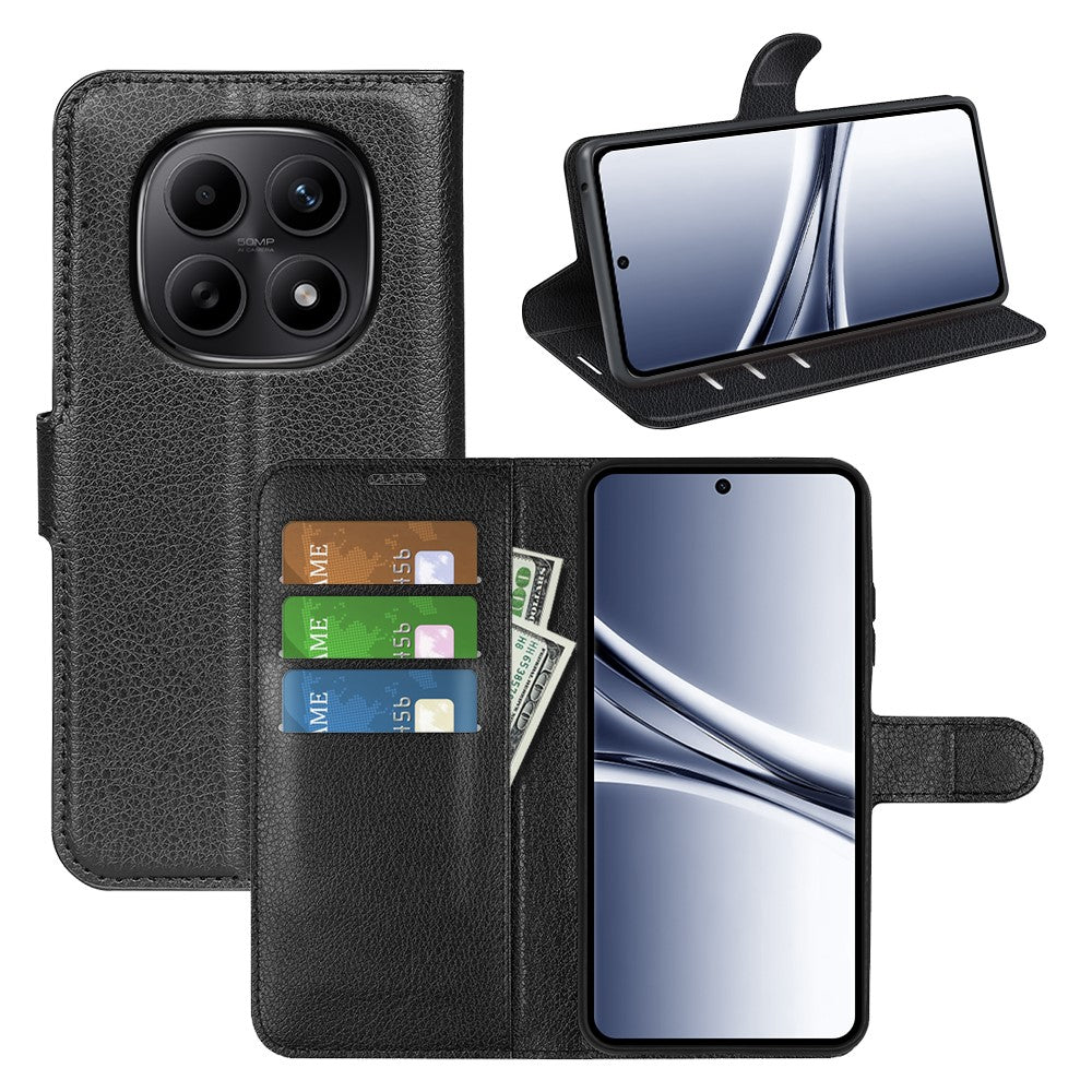 For Xiaomi Redmi Note 15 4G (Global) Case Wallet Stand Litchi Texture Shockproof Leather Phone Cover - Black