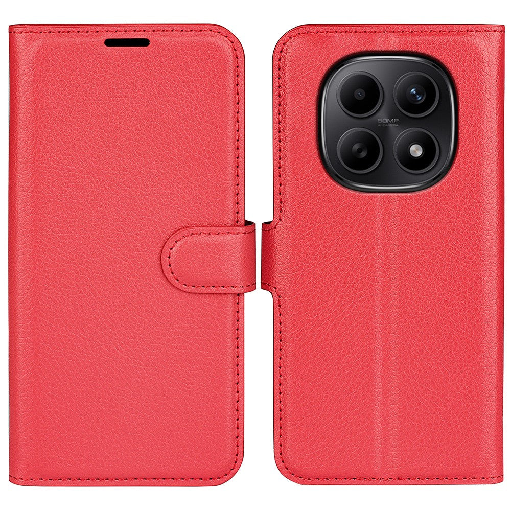 For Xiaomi Redmi Note 15 4G (Global) Case Wallet Stand Litchi Texture Shockproof Leather Phone Cover - Red