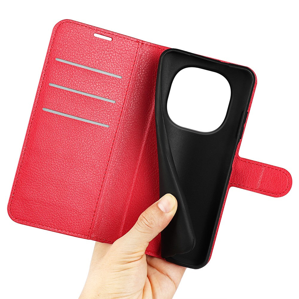 For Xiaomi Redmi Note 15 4G (Global) Case Wallet Stand Litchi Texture Shockproof Leather Phone Cover - Red