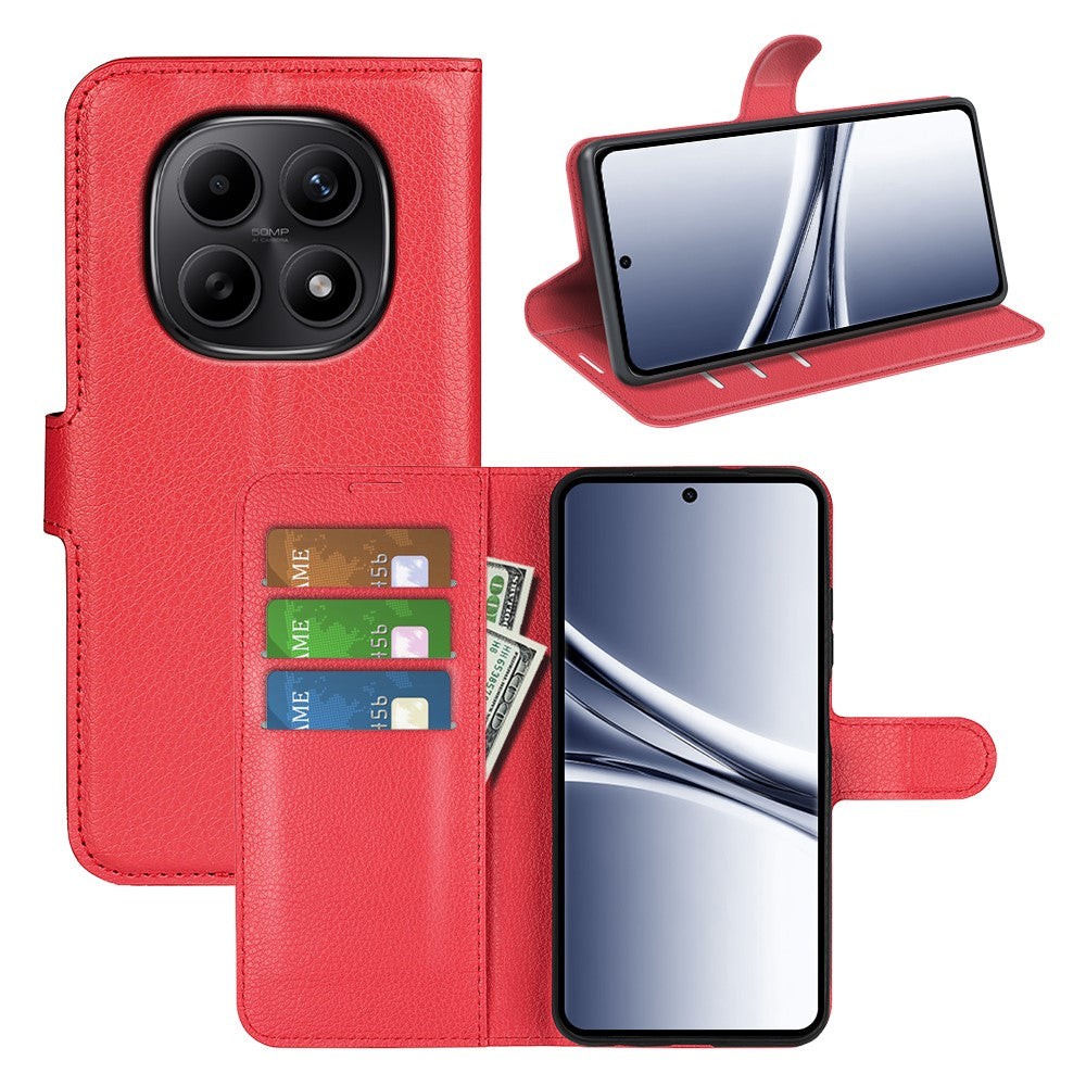 For Xiaomi Redmi Note 15 4G (Global) Case Wallet Stand Litchi Texture Shockproof Leather Phone Cover - Red