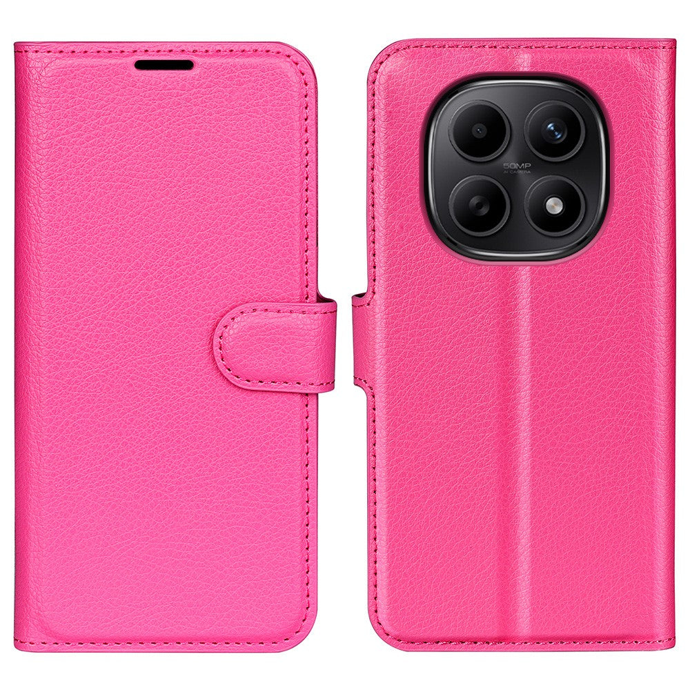 For Xiaomi Redmi Note 15 4G (Global) Case Wallet Stand Litchi Texture Shockproof Leather Phone Cover - Rose
