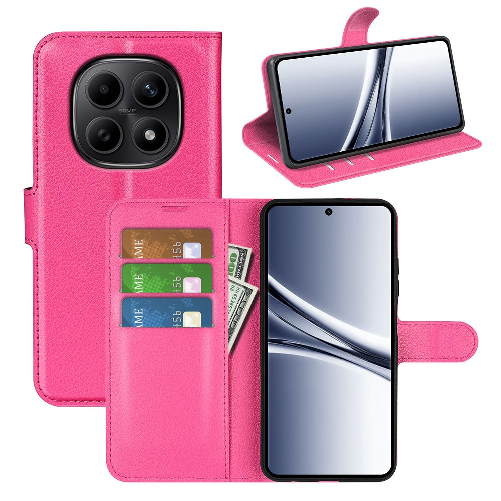 For Xiaomi Redmi Note 15 4G (Global) Case Wallet Stand Litchi Texture Shockproof Leather Phone Cover - Rose