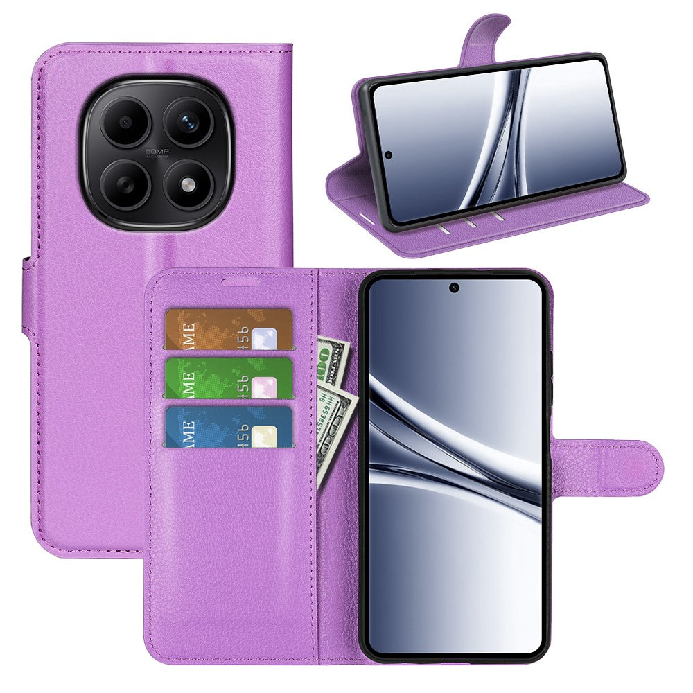 For Xiaomi Redmi Note 15 4G (Global) Case Wallet Stand Litchi Texture Shockproof Leather Phone Cover - Purple