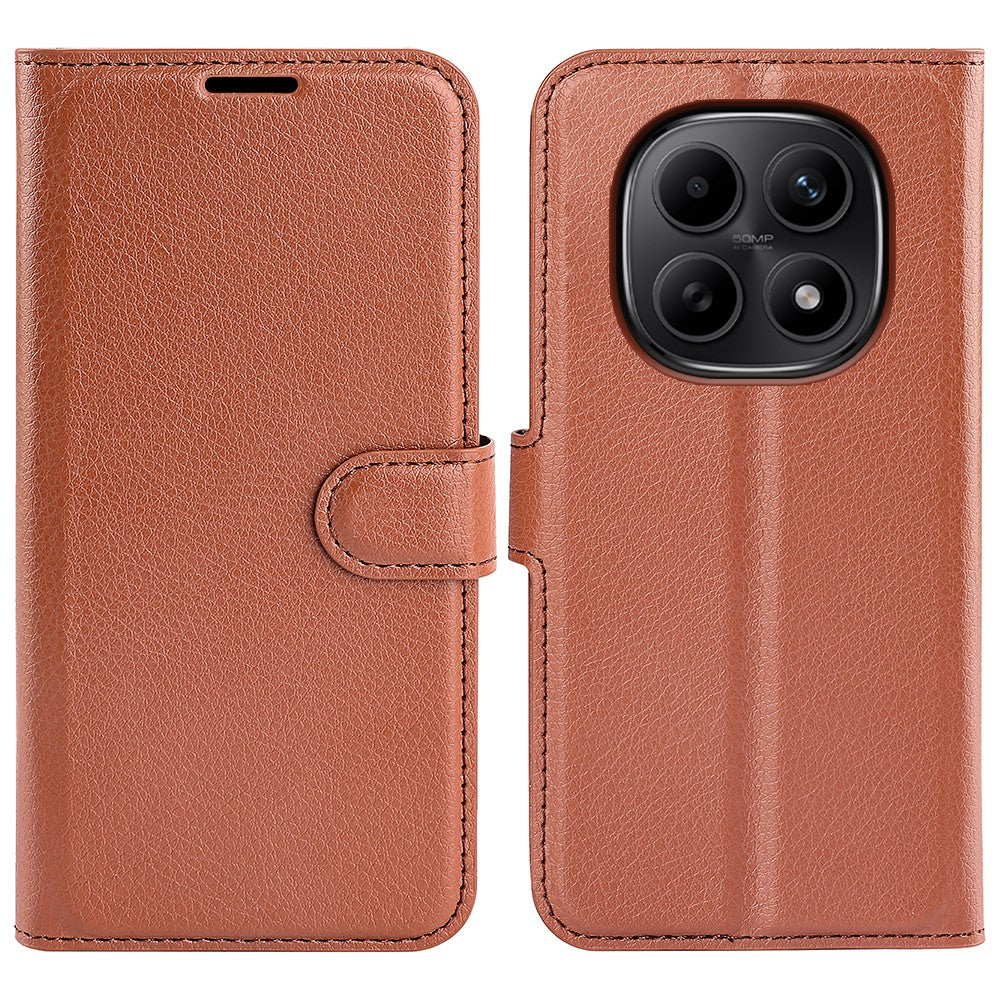 For Xiaomi Redmi Note 15 4G (Global) Case Wallet Stand Litchi Texture Shockproof Leather Phone Cover - Brown