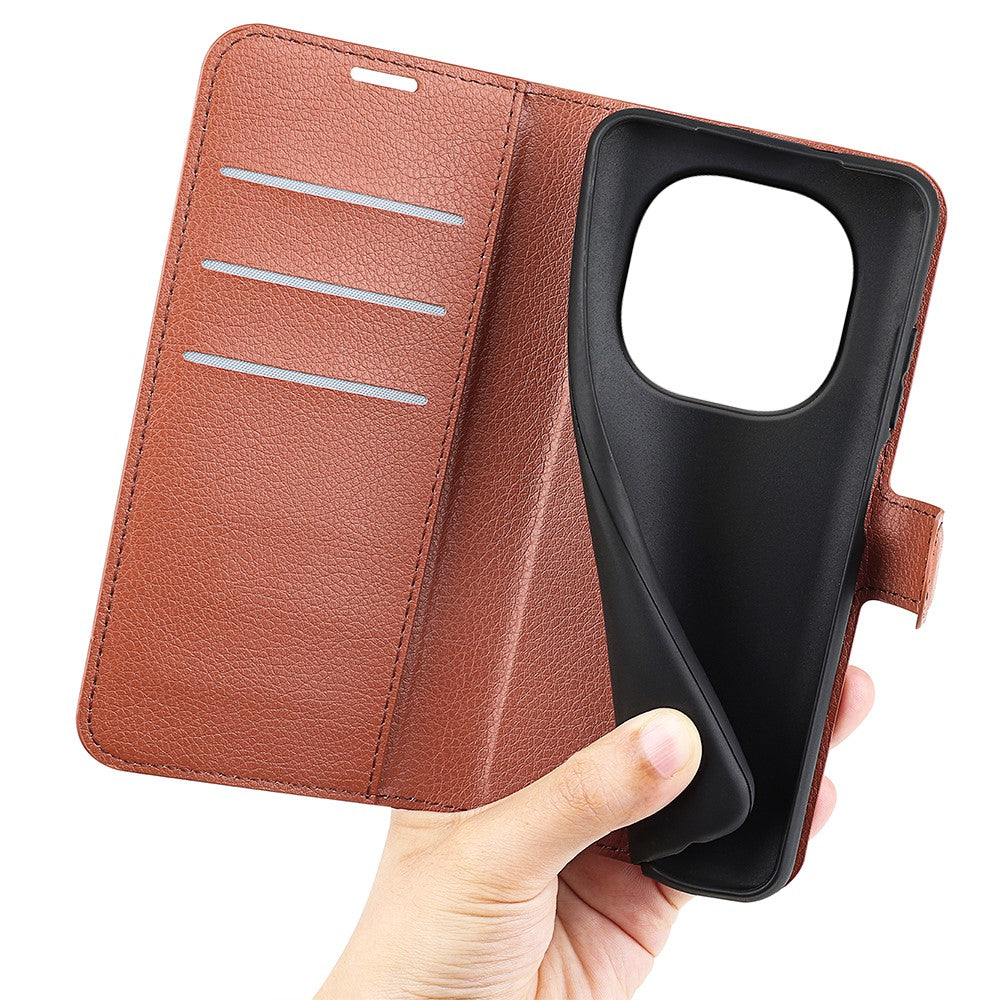 For Xiaomi Redmi Note 15 4G (Global) Case Wallet Stand Litchi Texture Shockproof Leather Phone Cover - Brown