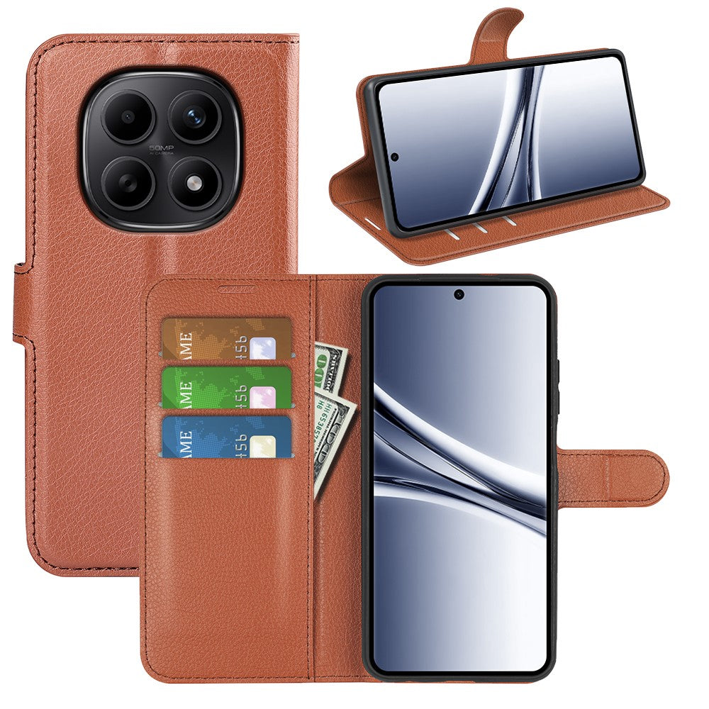 For Xiaomi Redmi Note 15 4G (Global) Case Wallet Stand Litchi Texture Shockproof Leather Phone Cover - Brown