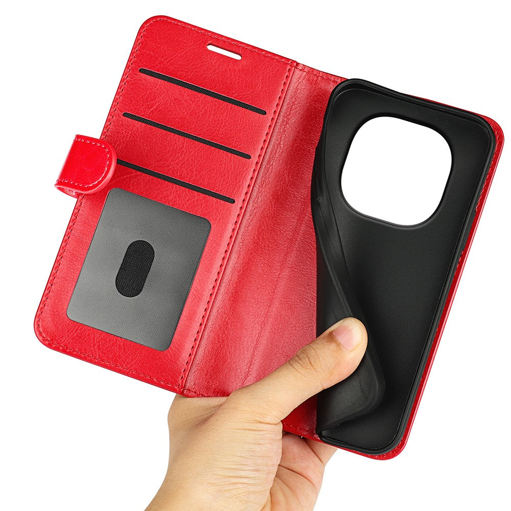 For Xiaomi Redmi Note 15 4G (Global) Case Crazy Horse Texture Stand Leather Phone Cover - Red