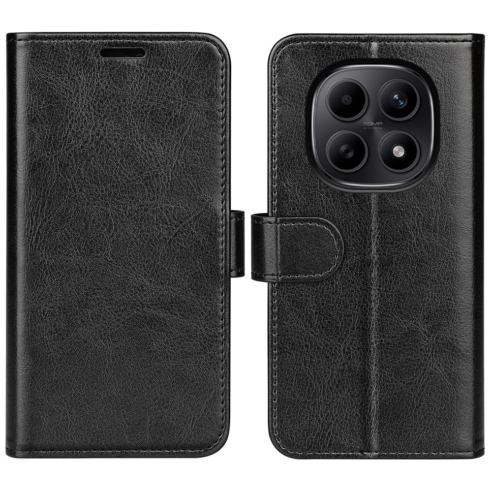 For Xiaomi Redmi Note 15 4G (Global) Case Crazy Horse Texture Stand Leather Phone Cover - Black