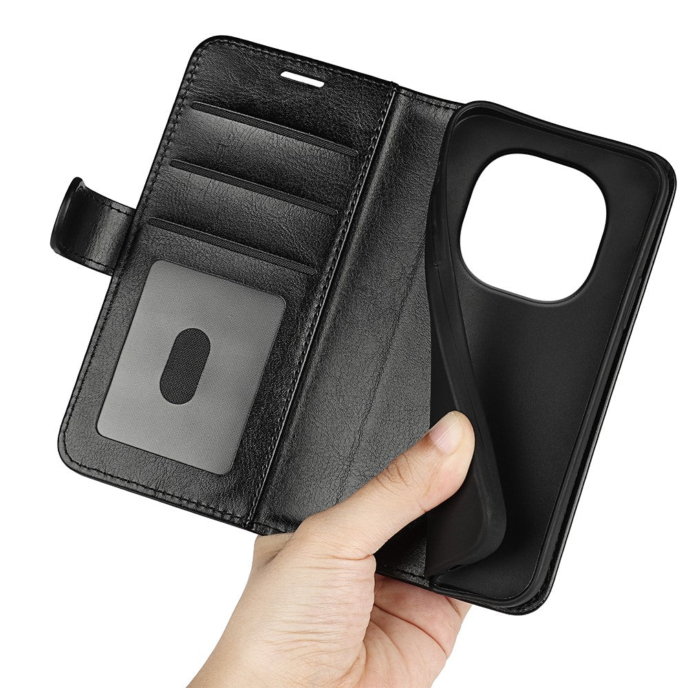 For Xiaomi Redmi Note 15 4G (Global) Case Crazy Horse Texture Stand Leather Phone Cover - Black
