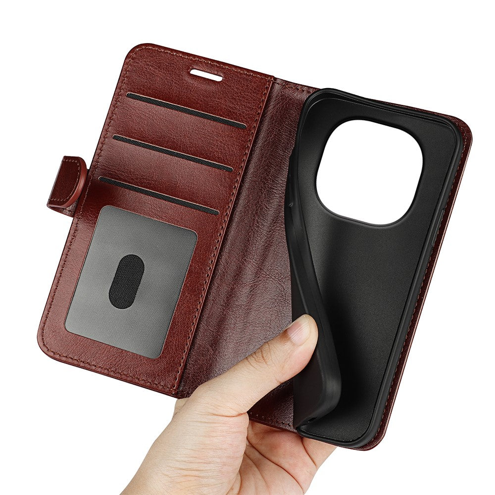 For Xiaomi Redmi Note 15 4G (Global) Case Crazy Horse Texture Stand Leather Phone Cover - Brown