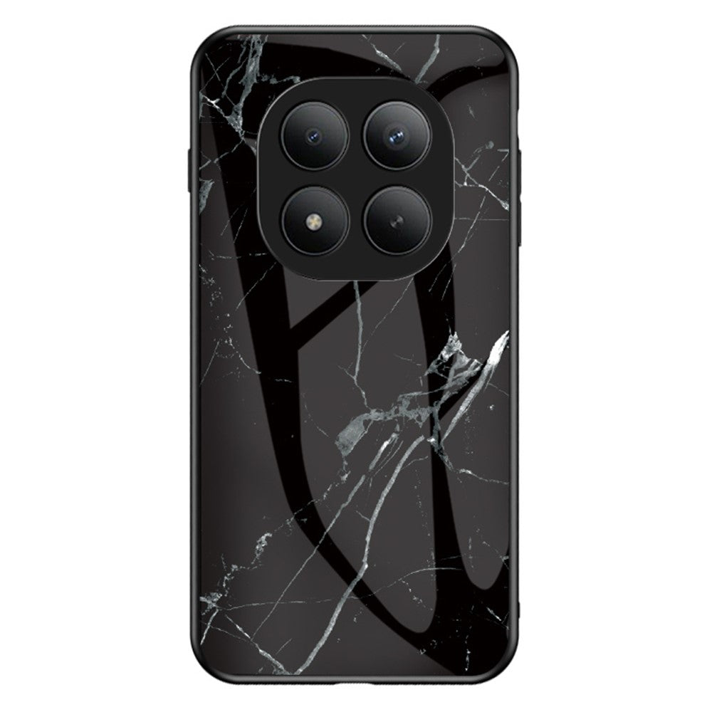 For Xiaomi Poco M8 Pro 5G / Redmi Note 15 Pro+ 5G (Global) Case Marble Pattern Tempered Glass + PC + TPU Protective Phone Cover - Black Marble