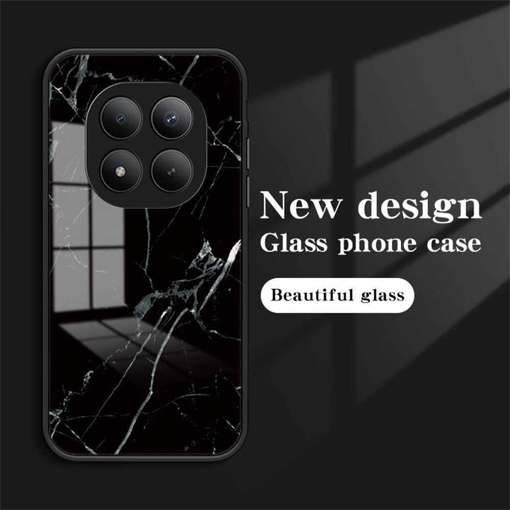 For Xiaomi Poco M8 Pro 5G / Redmi Note 15 Pro+ 5G (Global) Case Marble Pattern Tempered Glass + PC + TPU Protective Phone Cover - Black Marble