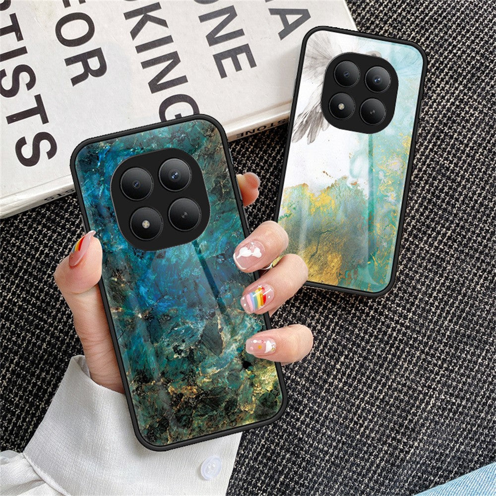 For Xiaomi Poco M8 Pro 5G / Redmi Note 15 Pro+ 5G (Global) Case Marble Pattern Tempered Glass + PC + TPU Protective Phone Cover - Black Marble