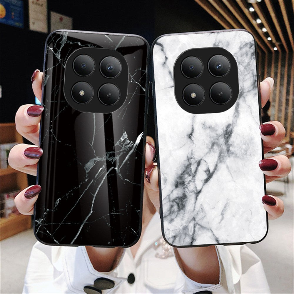 For Xiaomi Poco M8 Pro 5G / Redmi Note 15 Pro+ 5G (Global) Case Marble Pattern Tempered Glass + PC + TPU Protective Phone Cover - Black Marble