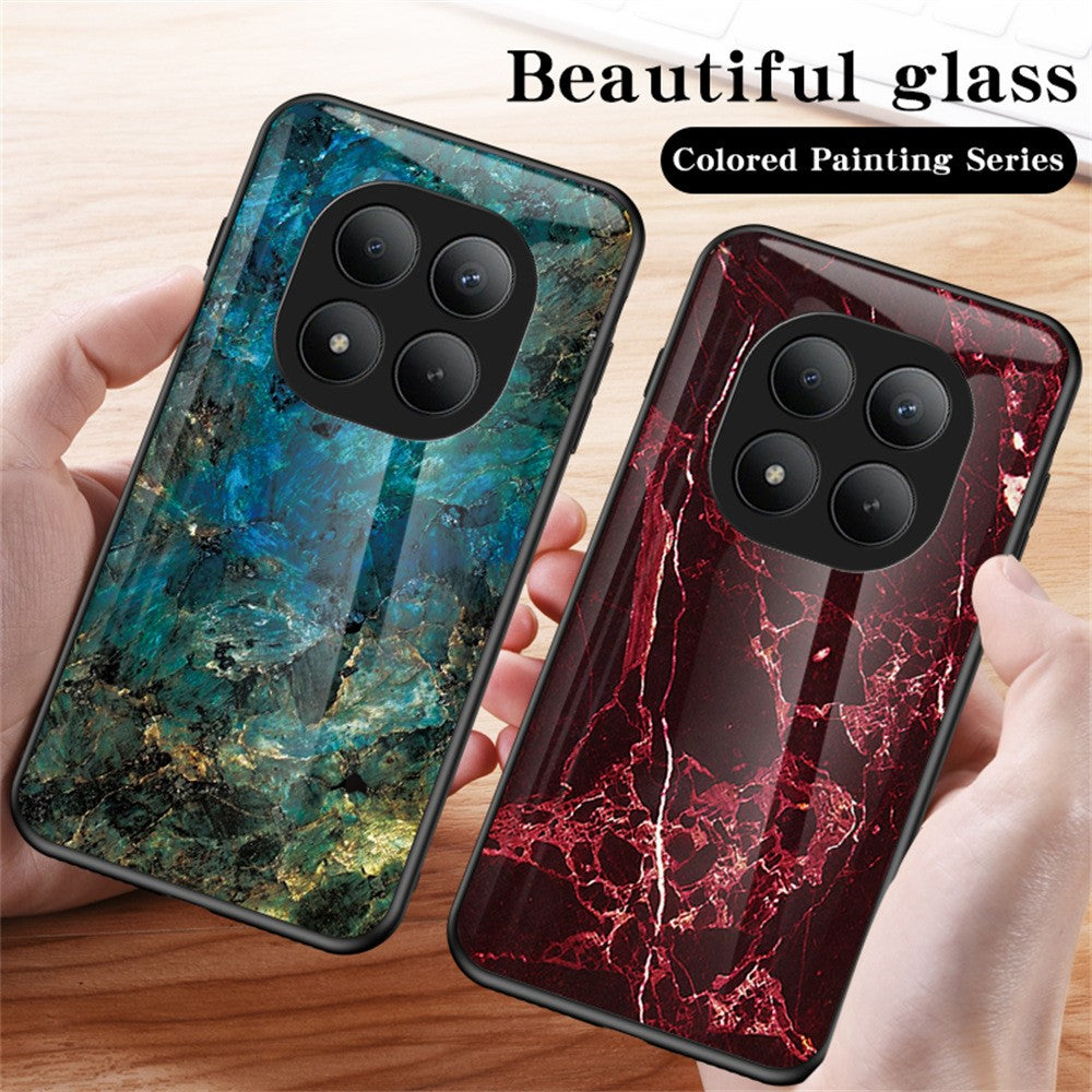For Xiaomi Poco M8 Pro 5G / Redmi Note 15 Pro+ 5G (Global) Case Marble Pattern Tempered Glass + PC + TPU Protective Phone Cover - Black Marble