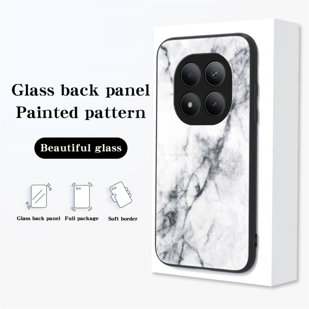 For Xiaomi Poco M8 Pro 5G / Redmi Note 15 Pro+ 5G (Global) Case Marble Pattern Tempered Glass + PC + TPU Protective Phone Cover - Black Marble