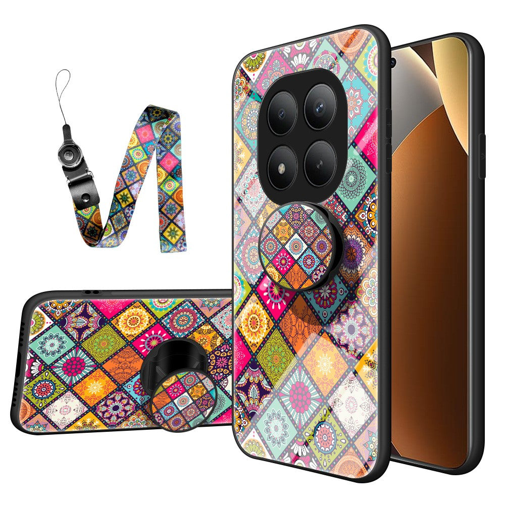 For Xiaomi Poco M8 Pro 5G / Redmi Note 15 Pro+ 5G (Global) Case Kickstand Ethnic Pattern Tempered Glass Phone Cover with Strap - Color Pattern