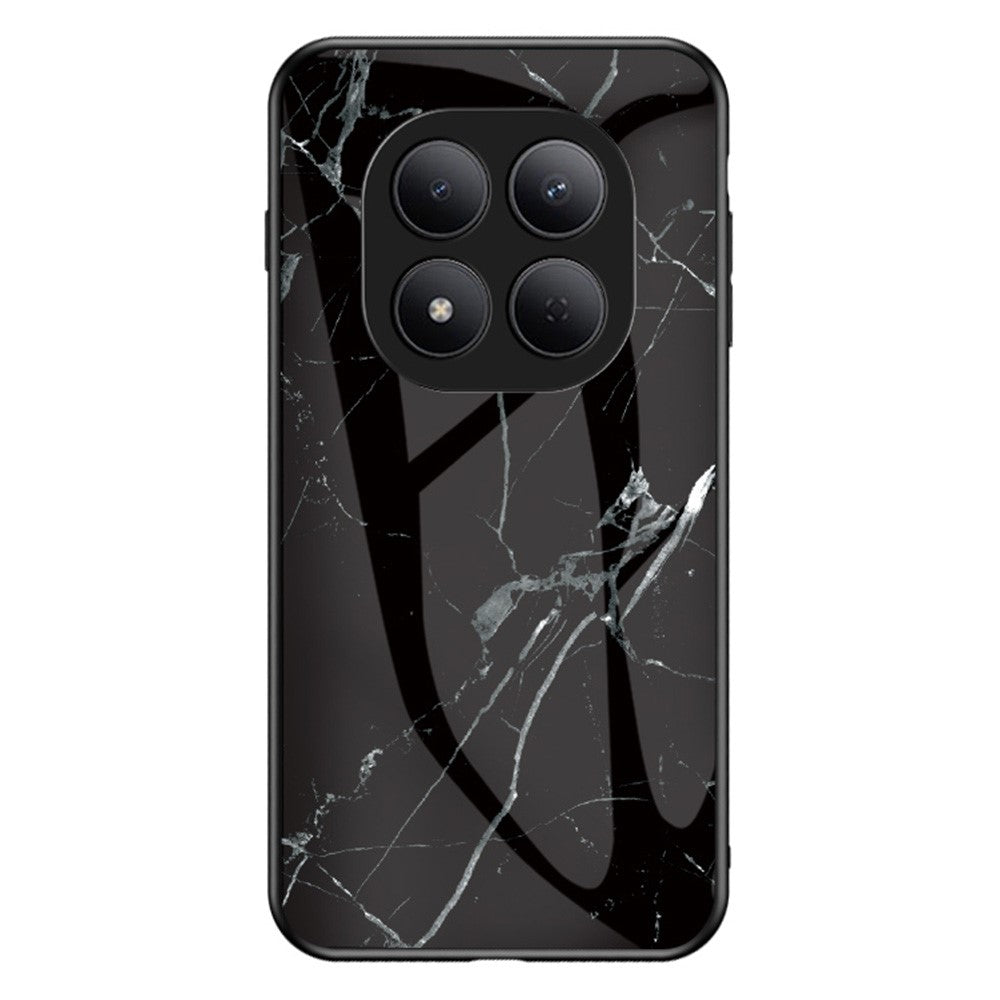 For Xiaomi Redmi Note 15 Pro 5G (Global) Case Marble Pattern Tempered Glass + PC + TPU Protective Phone Cover - Black Marble