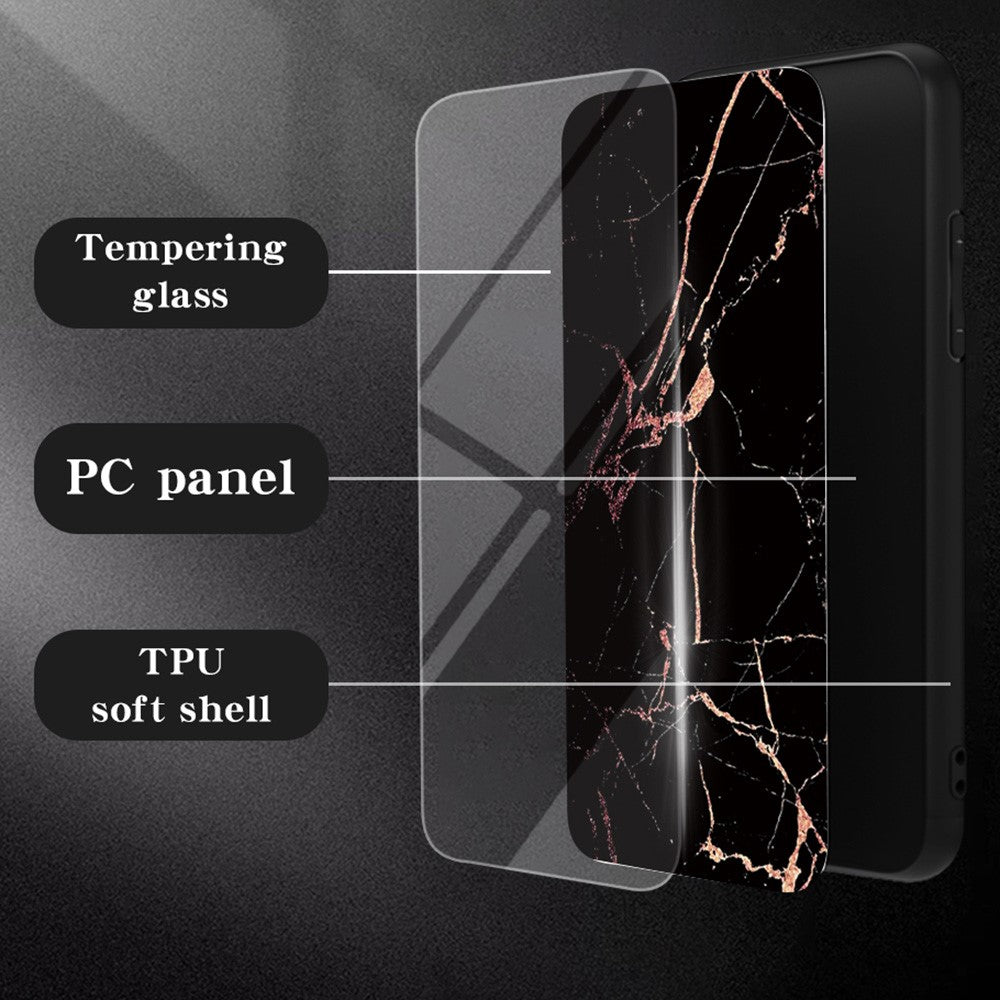 For Xiaomi Redmi Note 15 Pro 5G (Global) Case Marble Pattern Tempered Glass + PC + TPU Protective Phone Cover - Gold Black Marble