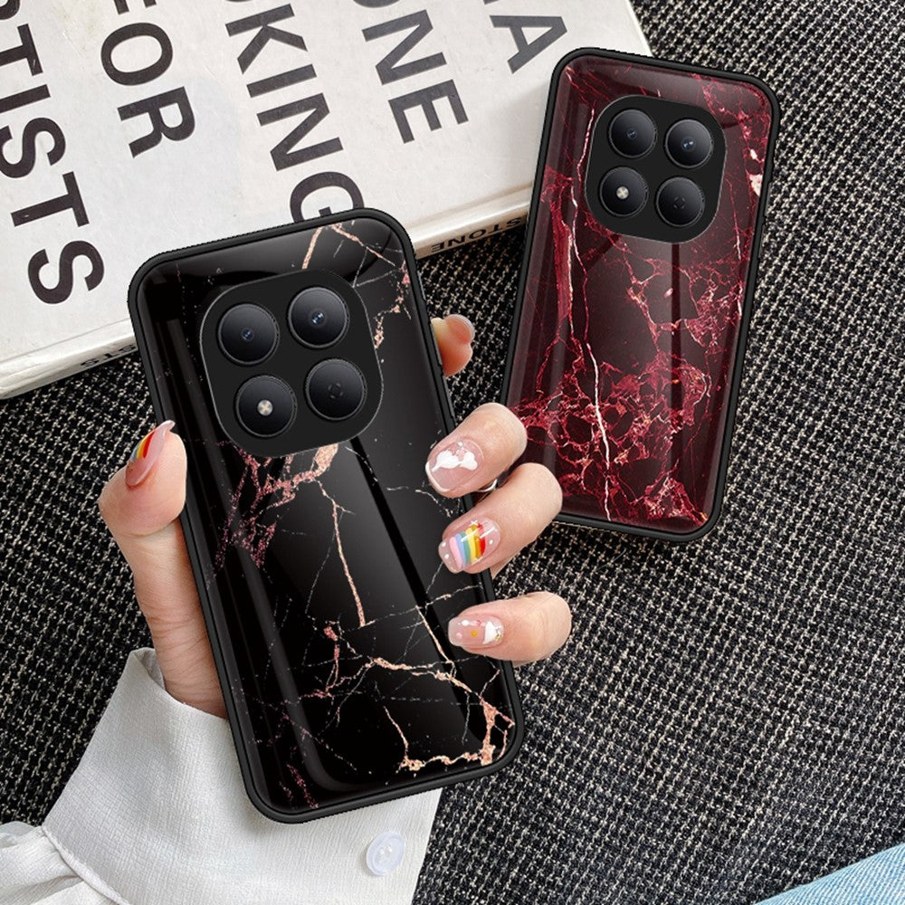 For Xiaomi Redmi Note 15 Pro 5G (Global) Case Marble Pattern Tempered Glass + PC + TPU Protective Phone Cover - Blood Red Marble
